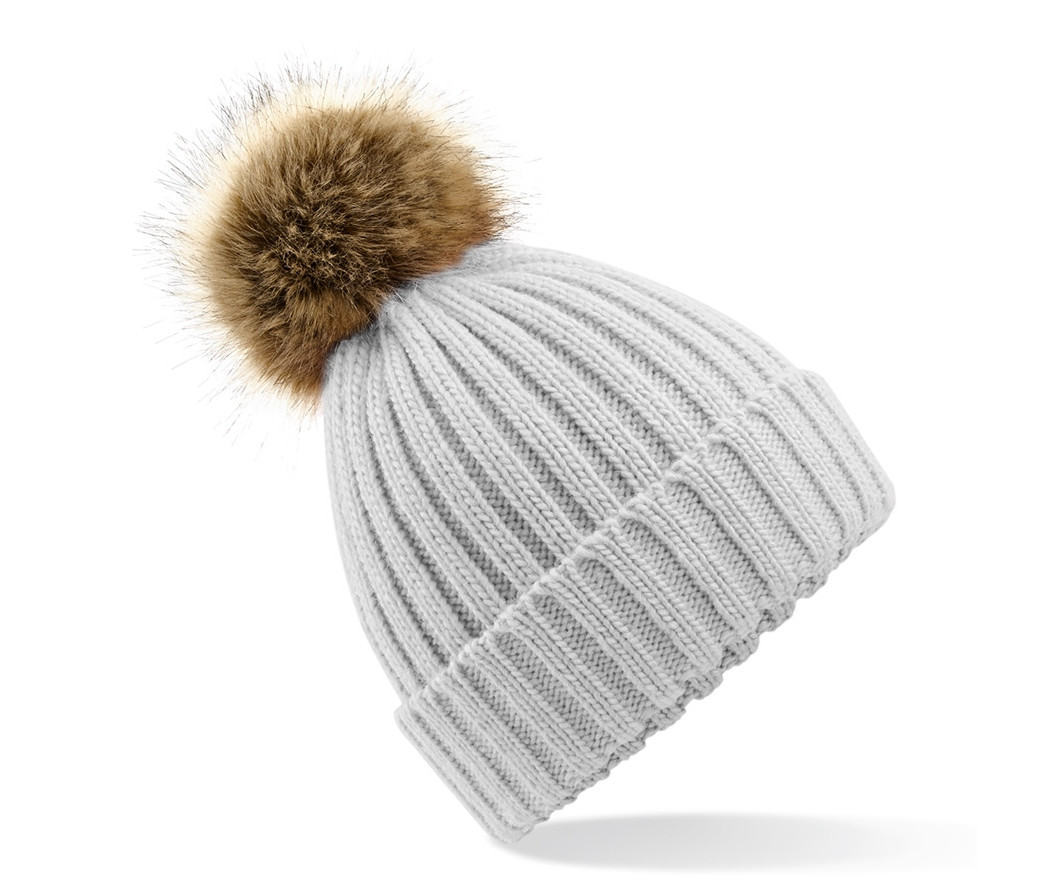 FAUX FUR POP POM CHUNKY BEANIE