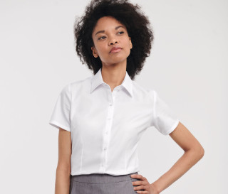 LADIES' SHORT SLEEVE TAILORED HERRINGBONE SHIRT